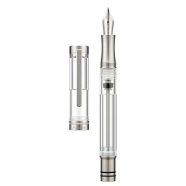 Asvine V200 - Pluma estilográfica de titanio con relleno al aspiradora, punta extrafina de iridio transparente, acrílico suave, juego de estuche para 