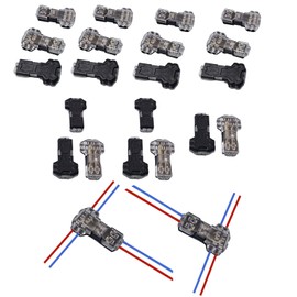 Low Voltage Wire Connectors, HTCELLE 20 Pack T Tap Wire Connectors, T Type 2 Pins Wire Splice Connectors, Solderless No Stripping 3 Way Wire Connector for LED Strip, Automotive Fits 24-20 AWG
