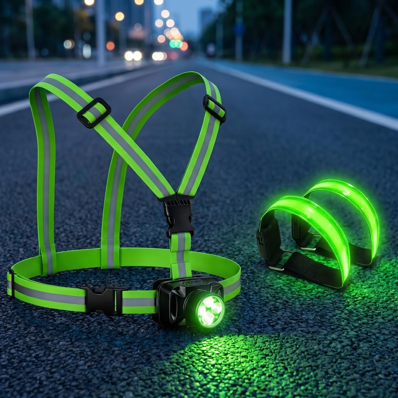 eefaYIYIFA LED Reflective Running Vest, 2-Piece Rechargeable LED Armband Set,