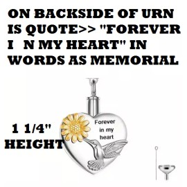 Fashion Jewelry 2 SIDED SUNFLOWER HUMMINGBIRD BIRD URN ASHES KIT Pendant 925 Silver 24" Necklace