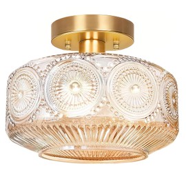 Jolydoly Semi Flush Mount Ceiling Light,Globe Glass Ceiling Light,Vintage Small Hallway Light Fixture,Amer Glass Lighting Fixture for Bedroom Bathroom Entryway Kitchen