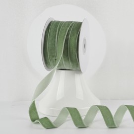 MEEDEE Olive Green Velvet Ribbon 5/8 Inch Single Face Nylon Velvet Ribbon 25 Yards Moss Velvet Ribbon for Christmas Tree, Ornaments, Gift Wrappig, Rustic Wreath, Invitations, Bouquet, Sewing Crafts