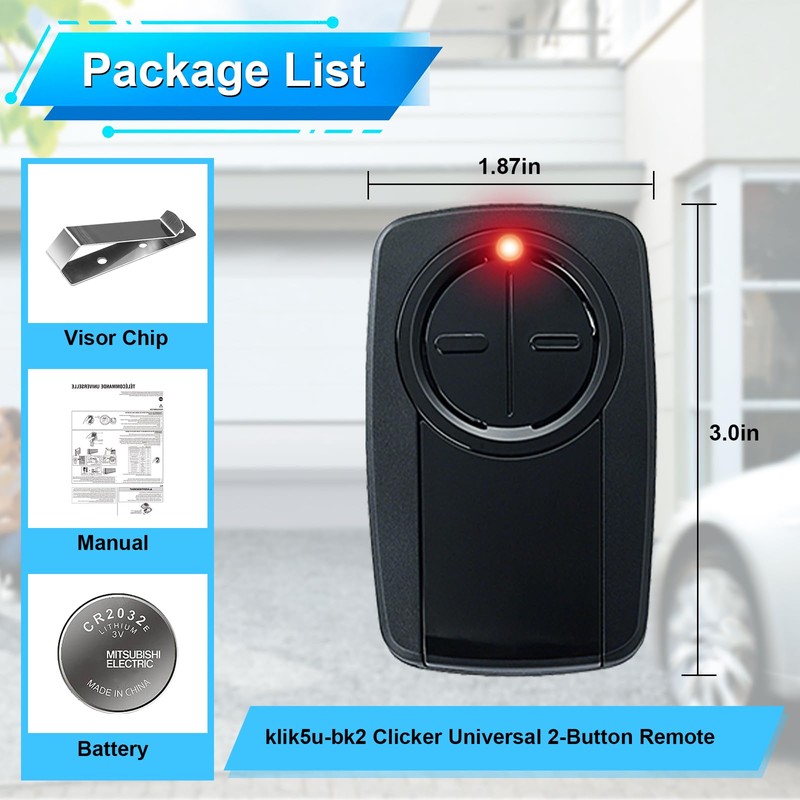 ‌380UT 375UT 375LM 2-Button Remote Control, Klik5U-Bk2 Clicker for Chamberlain