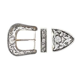 New 1" Wide Western Antique Silver Belt Buckle 3 Piece Set