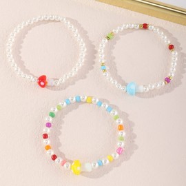COLORFUL BLING 2-6Pcs Multilayer Cute Funny Mushroom Stretch Bracelet Sweet Pearl Beaded Fresh Foods Mushroom Wrap Bracelet for Women Lovely Jewelry-3pcs