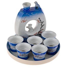 Service a Sake Asiatique traditionnel – Teinte Rose – Modèle Fond de verre Men Dénudés