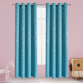 LORDTEX Dinosaur and Star Foil Print Blackout Curtains for Kids Room - Thermal Insulated Curtains Noise Reducing Window Drapes for Boys and Girls Bedroom, 52 x 84 Inch, Teal, Set of 2 Panels