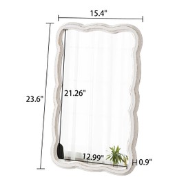 Sintosin Scalloped Rectangle Wall Mirror 16 X 24 Inch, Hanging Distressed Wooden Rustic Bathroom Mirror, Vintage Wavy Mirror Above Dresser, Farmhouse White Wall Mirrors for Living Room