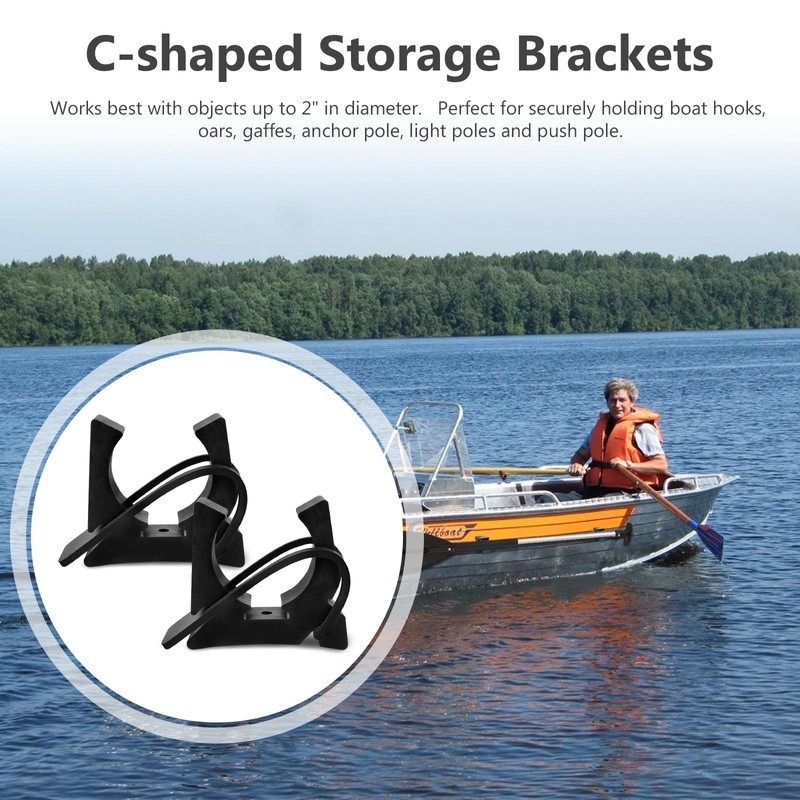 Boat Hook Holders, Black Rubber Spring Clamp Oar & Pole