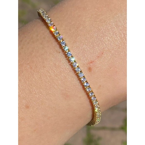Harlembling 14k Gold Plated 925 Sterling Silver 2mm Tennis Bracelet