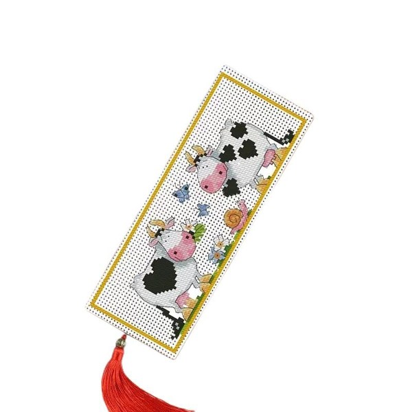 Dairy Cows Counted Cross Stitch Bookmarks Kits Two Side Bookmarks Cross Stitch kit Counted 18ct Plastic Canvas Needlework Embroidery Craft kit Blank Plastic Embroidery Canvas Kit 18x6cm