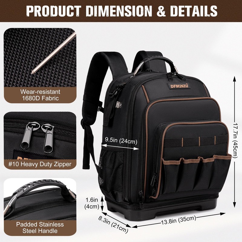 Tool Backpack Heavy Duty, Tool Bag Backpack with Laptop Compartment