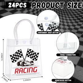 Sweetude 24 Pcs Hero Party Favor Bags with Handles Pirate Cowboy Theme Clear Candy PVC Plastic Bags Boom Theme Goodie Holder for Party Supplies Birthday Treat 5.9x6.3x2.8 Inches (Racing Car)