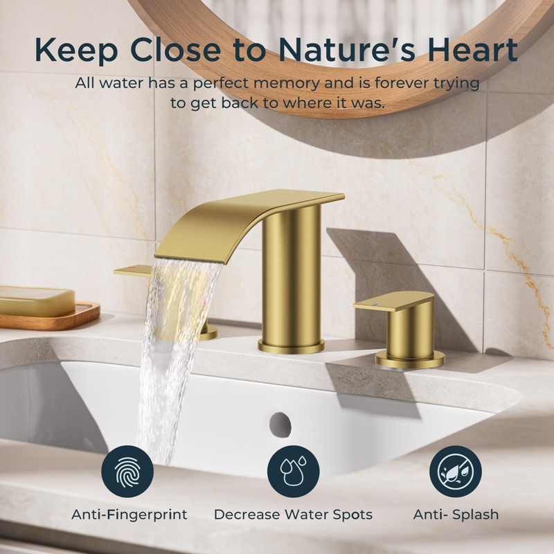 FORIOUS Upgrade Brushed Gold Bathroom Faucets 3 Hole, 8 Inch