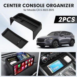 Autorder 2PCS Center Console Organizer for 2022-2025 Mazda CX-5 CX5 Accessories Dashboard Organizer with Multi-grid Storage Center Console Insert Tray with Anti-Slip Mat