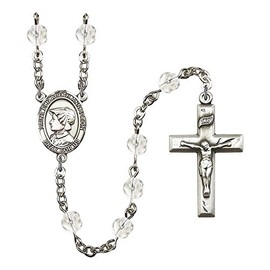 St. Elizabeth Ann Seton Silver-Plated Rosary 6mm April Crystal Fire Polished Beads Crucifix Size 1 3/8 x 3/4 medal charm
