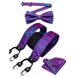 YOHOWA - Juego de tirantes de cachemira para hombre, 6 clips fuertes, ajustable, espalda en Y, tela formal, boda, fiesta, esmoquin, Verde azulado (Teal Purple), Talla única