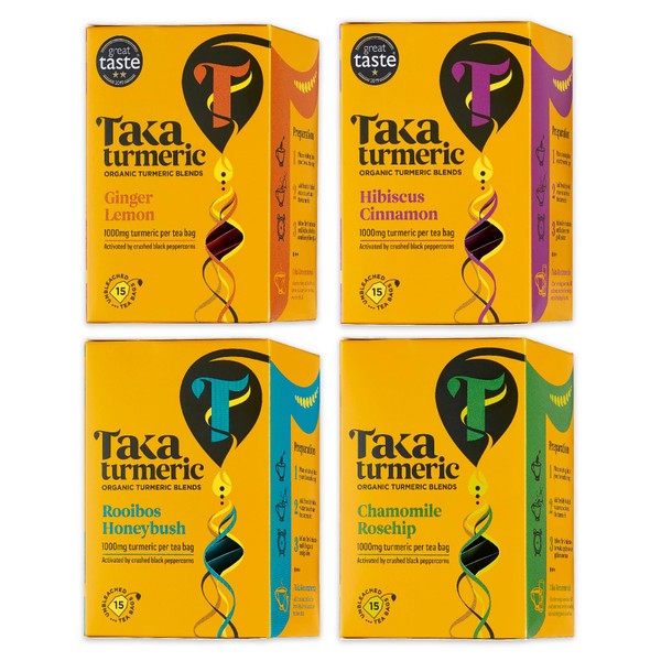 Taka Turmeric, 4 Pack (60 Teabags) Caffeine Free Variety Pack