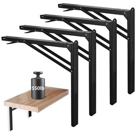 AUTOHJ Folding Shelf Brackets Heavy Duty, 24inch Collapsible Triangle Shelf Bracket, Max Load 550lb Floating Wall Mounted Foldable Shelf Bracket Space Saving (4 Packs - 24 Inch)