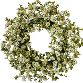 22 Inch Artificial Floral Wreath for Front Door, Rustic Style Multiple Colors Wild Chrysanthemums All Seasons Wreath for Home Wedding Festival Farmhouse Indoor Outdoor Decor(Lotus Leaf Green)