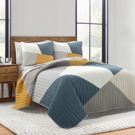 Lush Decor Modern Color Block Quilt King Size 3 Piece Set King/California King Multi - Bedding Set California King Quilt - Mid Century Modern Decor
