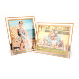 Cokiyaya 8"×10" Gold Glass Picture Frame of Real Glass, Set of 2, Tabletop Photo Frame, Vertical or Horizontal, Home or Office Decor, Classy For Holiday, Birthday or Wedding