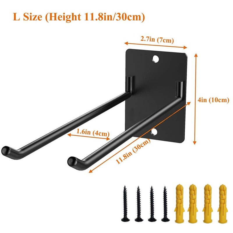 4-Pack Metal Wall Mount Garage Hooks for Garden Tools, Chairs,
