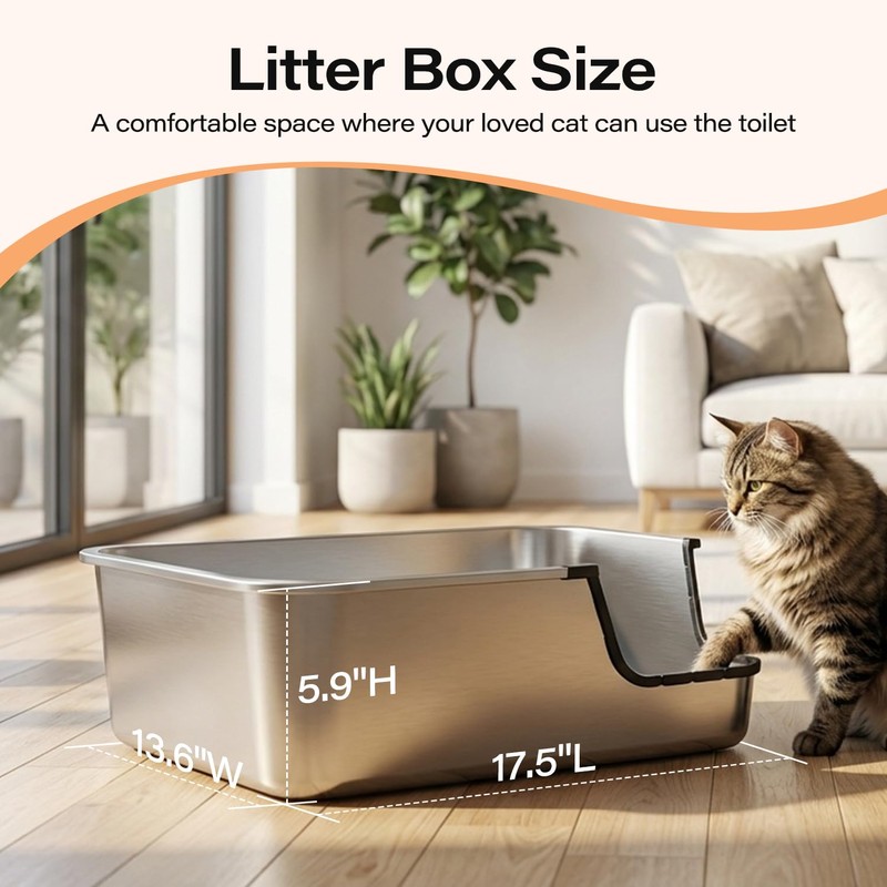 Stainless Steel Cat Litter Box, 17.5" L x 13.6" W