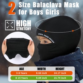 Labeol 2 Pack Kids Balaclava Ski Mask, Winter Face Mask for Boys Girls, Windproof Face Cover with Adjustable Drawstring（3-8Y, Black+Black）
