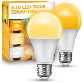 JandCase LED Light Bulbs, 3 Color Temperature(1800K/2700K/5000K), 9W LED Light Bulb 60W Equivalent, Energy Saving, A19 E26 Base Light Bulb for Kitchen, Bedroom, Nursery,Living Room, 2 Pack