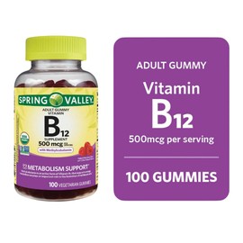 Spring Valley, Vitamin B12, Vitamin B12 Gummies, Vegetarian Gummies, Raspberry Flavor, 500mcg, 100 Count
