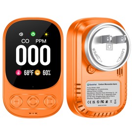 Gedsffati Plug in Carbon Monoxide Detector 3in1 CO Temperature Humidity Monitor with 2.1'' HD Screen & Indicator Visual&Audible Alarm for Home Travel Hotel RV (Orange)