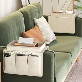 DZOZO Sofa Chair Couch Armrest Organizer Remote Control Holder Caddy Handset Holder Armchair Storage Bag with Cup Holder for Tablet, Phone, Pad, Book, Magazines, 6 Pockets