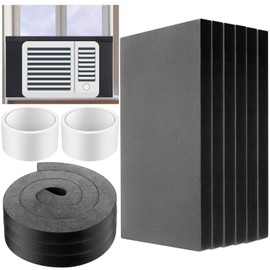 Pangda 6 Pcs Pcs 17 x 9 x 7/8 Inch Window Air Conditioner Insulated Foam Panels Insulation Winter Ac Side Surround Panels Kit with Top Seal Strip for Summer and Winter Indoor (Black)
