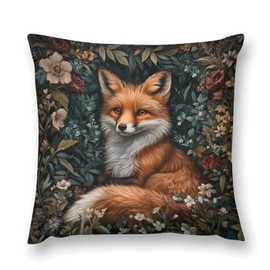 DOVPOD Vintage Fox Floral Decorative Throw Pillow Covers 18x18 Inch Farmhouse Cushion Cover Plush Pillow Case for Couch Sofa Bed Outdoor Home Decor