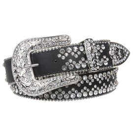 Snap On Western Cowgirl Rhinestone Studded Metallic Leather Belt Size: M/L - 38 Color: Black