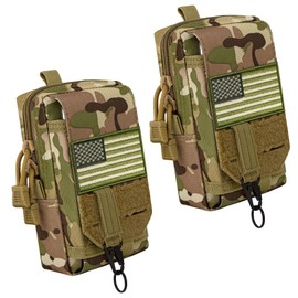 bvya 2 Pack Tactical EDC Pouches, Multi-Purpose Utility Tool Pocket Molle Phone Holster Waist Belt Pouch with U.S. Flag Patch and Tactical Gear Clips (Camo(2 Pack))