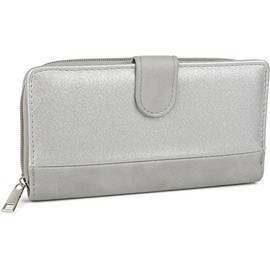 styleBREAKER purse in a 2-tone metallic look and press stud closure, all-round zipper, purse, ladies 02040082, color:Light Grey / Silver