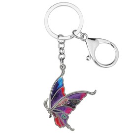 WEVENI Enamel Alloy Flowers Butterfly Keyring Charms Gifts for Women Girls Purse Bag Car Key, Grape