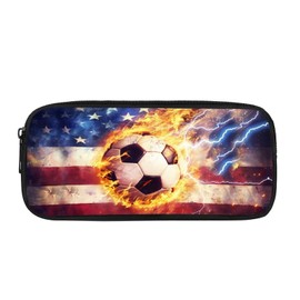 PJHEQOXE Fire Football Pattern Pencil Case School Supplies for Boys Men American Flag Cosmetic Bag Storage Bag Desk Organizer Marker Pouch Pen for Teen Girls Women