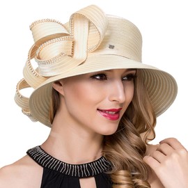 Lady Church Derby Dress Cloche Hat Fascinator Floral Tea Party Wedding Bucket Hat S051 (SD708-Apricot)