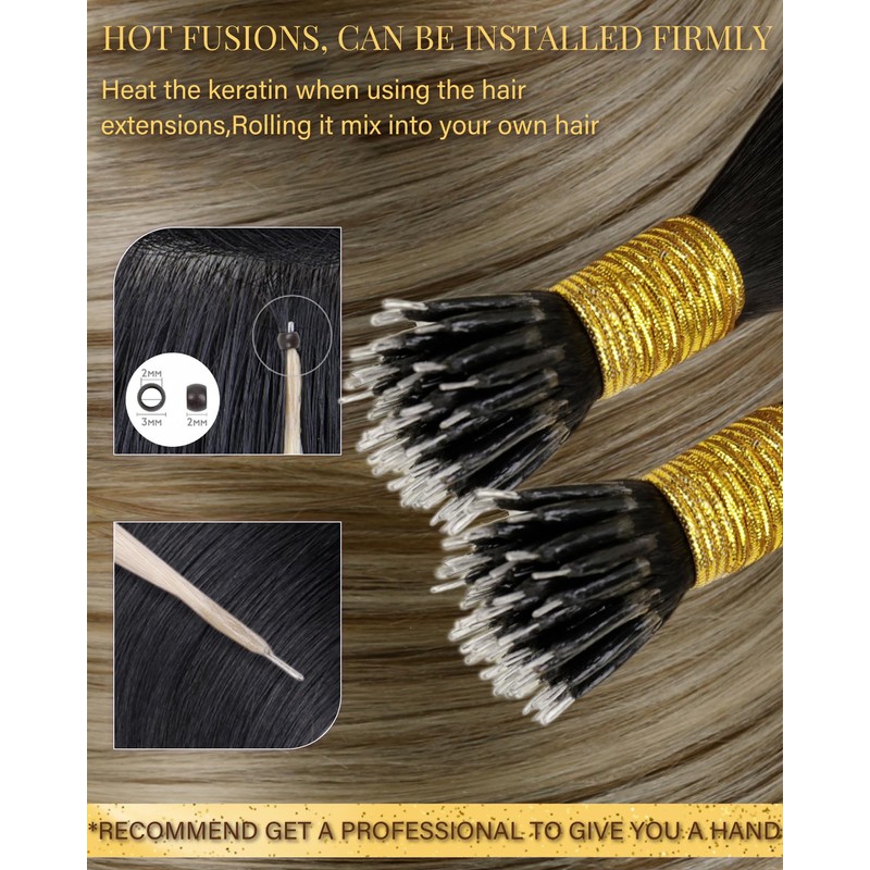 Hetto Nano Extensions Real Human Hair Blonde Remy Straight Balayage