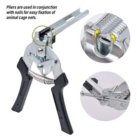 MINYULUA Type M Hog Nail Ring Pliers Kit with 2400pcs M Clips, Hand Tools Clamp Wire Cage Fasten Plier for Fence Fastening, Upholstery Installation, Animal Cages