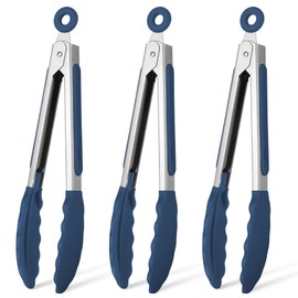 Hotec Mini Silicone Kitchen Tongs for Cooking - 7-Inch Small Serving Tongs with Silicone Tips, Set of 3 (Classic Blue)