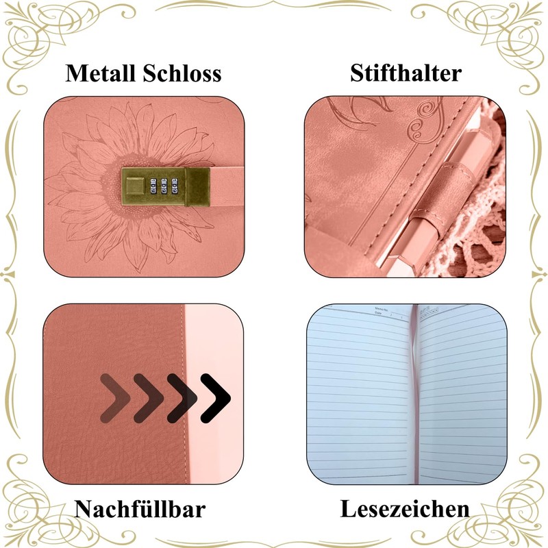 GOORAIFU Diary with Lock for Girls and Women, A5 PU