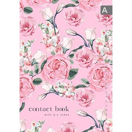 Contact Book with A-Z Index: A5 Medium Address & Telephone Notebook Organizer with Alphabet Sections | Beautiful Illustrated Floral Design Pink