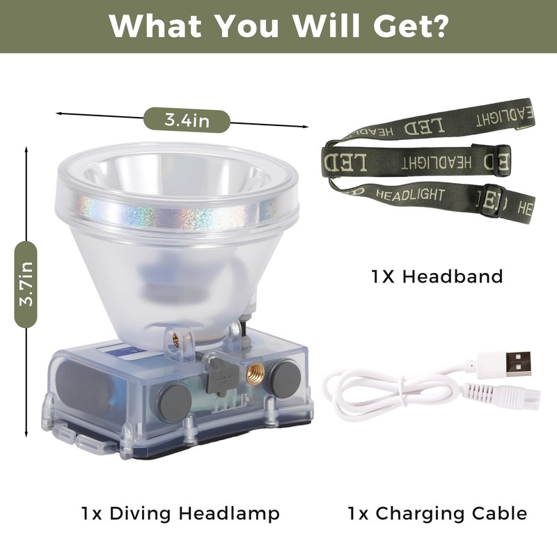 Venlon Rechargeable Diving Headlamp, 4 Modes Headlight with Battery Level