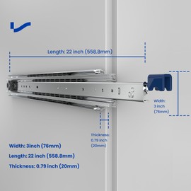 LONTAN 1 Pair Heavy Duty Drawer Slides 22 Inch Full Extension Ball Bearing Side Mount Glides Runners Rails Cabinet RV Tool Box Runners Tracks Glides 500lb Load Capacity (with Lock, Silver)