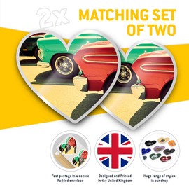 2 x Heart Stickers 7.5 cm - Retro American Cars Vintage Motors Fun Decals for Laptops,Tablets,Luggage,Scrap Booking,Fridges, #46250