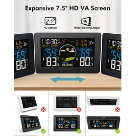 Zivron Weather Station Wireless Indoor Outdoor Thermometer, 7.5" VA Display with Remote Sensor, Home Weather Station with Weather Forecast, Temperature, Humidity, Atomic Clock, Moon Phase